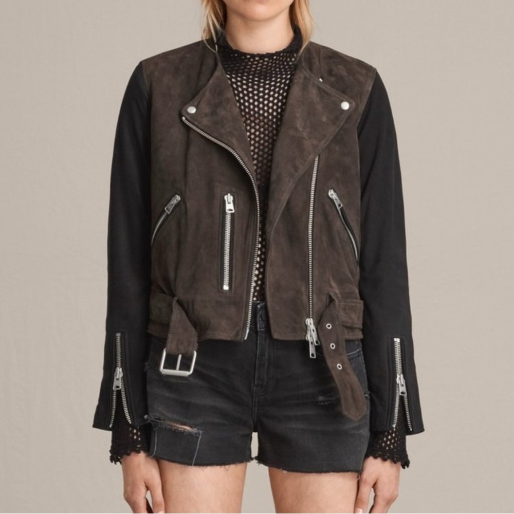 AllSaints Jensen Suede and Leather Biker Jacket